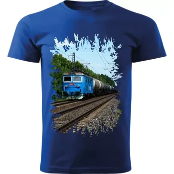 Pánské tričko tričko s lokomotivou 122 021-9 modré 4XL (tričko s vlakem)