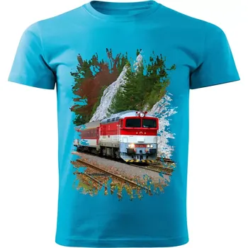 tričko s lokomotivou 757 004-7 tyrkysové 4XL (tričko s vlakem)