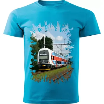 Pánské tričko tričko s lokomotivou 971 025-2 Elefant tyrkysové 4XL (tričko s vlakem)