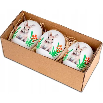 Velikonoční dekorace Plastová vajíčka 6 cm slepičí Kraslice s motivem zajíčka 3 kusy na Velikonoce