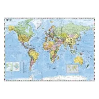 Stiefel Wandkarte Kleinformat Weltkarte politisch, deutschsprachig, ohne Metallstäbe