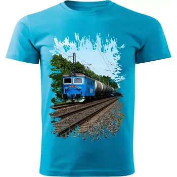 Pánské tričko tričko s lokomotivou 122 021-9 tyrkysové 4XL (tričko s vlakem)
