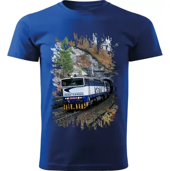 Pánské tričko tričko s lokomotivou 756 004-8 modré 4XL (tričko s vlakem)