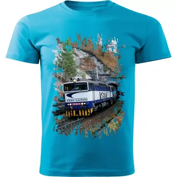 Pánské tričko tričko s lokomotivou 756 004-8 tyrkysové XL (tričko s vlakem)