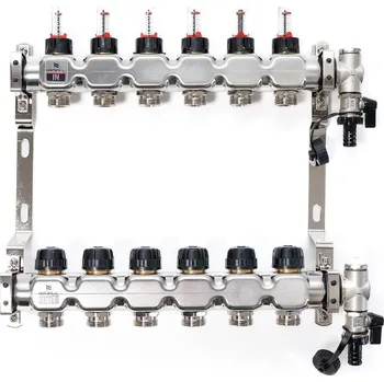 rozdělovač topení Wigell Podlahový rozdělovač WIGELL, 6 okruhů, nerez + odvzdušňování na klíč