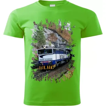 Pánské tričko tričko s lokomotivou 756 004-8 zelené XL (tričko s vlakem)