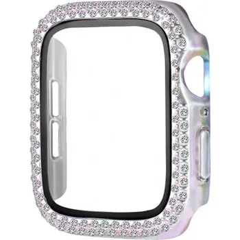 Příslušenství k chytrým hodinkám Třpytivé ochranné pouzdro s kamínky a ochranným sklem pro Apple Watch 41mm Barva: Průhledná s duhovými odlesky
