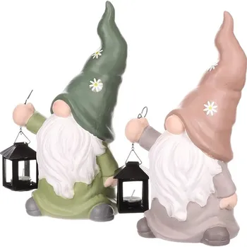 Zahradní dekorace Trpaslík s lucernou - Růžový