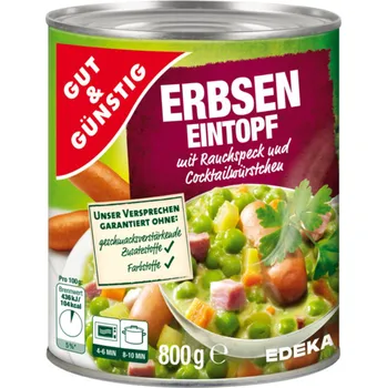 Hotové jídlo G&G Hrachový eintopf s uzenou slaninou párečky 800g