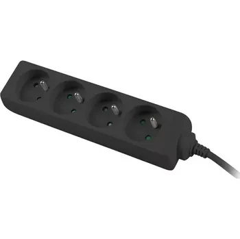 Napájecí kabel Černá prodlužovací lišta 1,5 m, 4 zásuvky, měděný kabel