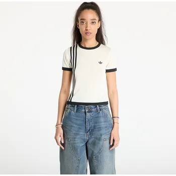 Dámské tričko Tričko adidas Knitted 3 Stripe Short Tee Cream White M