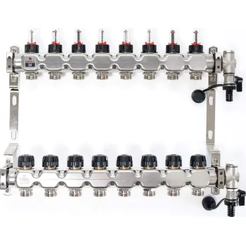 rozdělovač topení Wigell Podlahový rozdělovač WIGELL, 8 okruhů, nerez + odvzdušňování na klíč