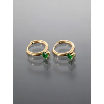 Náušnice Prosperk Náušnice kroužky zlaté se zeleným kamínkem S0232