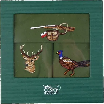 HEDVA ČESKÝ BROKÁT Souprava myslivecké kapesníky BA 414 s výšivkou KRB mix