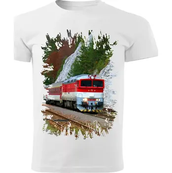 Pánské tričko tričko s lokomotivou 757 004-7 bílé XS (tričko s vlakem)