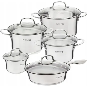 Sada nádobí Starke Pro Sintesi sada 4 nerezových hrnců s pokličkami a pánví