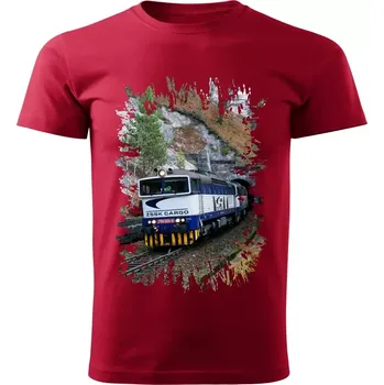 Pánské tričko tričko s lokomotivou 756 004-8 červené 3XL (tričko s vlakem)