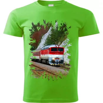 Pánské tričko tričko s lokomotivou 757 004-7 zelené 4XL (tričko s vlakem)