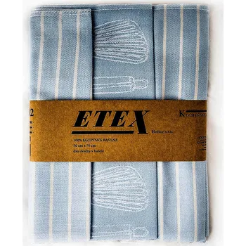 Utěrka Kuchyňské utěrky EGYPTSKÁ BAVLNA U02-E, modré s proužky a kuchyňskými potřebami, 3 kusy, 50x70cm