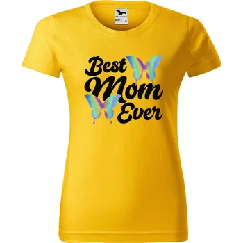 Dámské oblečení DOBRÝ TRIKO Dámské tričko Best mom motýlci Barva: Žlutá, Velikost: L