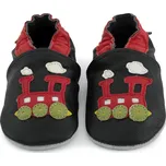 CAROZOO Kožené capáčky s koženou podrážkou vláček červený 0-6 měsíců Černá 18,5