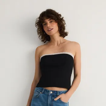 Dámské tričko Reserved - Korzet s kontrastní krajkou - černý - 7565K-99X - 7565K-99X-L