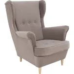 Vikio Křeslo ušák béžovošedá látka noha buk TKR100BS