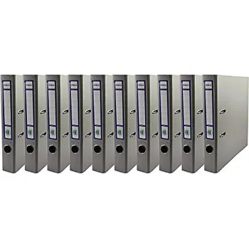 Šedý pořadač EKOBOX do kanceláře, pákový, 2 kroužky, formát A4, 50 mm, 10 Ks.