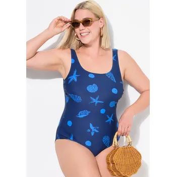 Dámské plavky Ulla Popken, Plus size Plavky, mořská zvířata, kulatý výstřih, bez měkkých košíčků pro plnoštíhlé nadměrná velikost, 835808740-1133, modrý, 62/64, Nadměrné velikosti, Plus size oblečení, Oblečení pro boubelky, Oblečení pro baculky, Oblečení pro plnoštíhlé