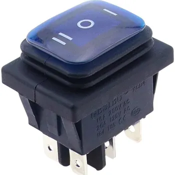vypínač Kolébkový vypínač obdélníkový s podsvícením KCD4, ON-OFF-ON, IP65, 250V/16A Modrá