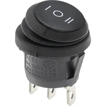 vypínač Kolébkový vypínač kulatý KCD1, ON-OFF-ON, IP65, 250V/6A
