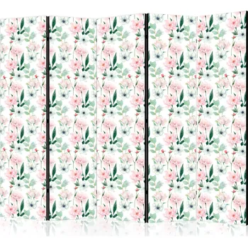 Paraván Paraván - pivoňky - růžové a bílé květy a zelené listy na bílém pozadí Velikost: 225x172 cm, Provedení: Jednostranný