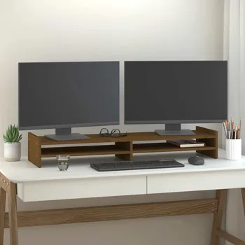 Držák monitoru vidaXL Stojan na monitor 100x27x15 cm masivní borové dřevo [814026] Barva: medová hnědá