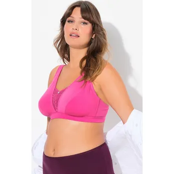 Podprsenka Ulla Popken, Plus size Braletka, krajková vsadka, bez kostic, košíčky C-E pro plnoštíhlé nadměrná velikost, 834717540-1104, růžový, 105E, Nadměrné velikosti, Plus size oblečení, Oblečení pro boubelky, Oblečení pro baculky, Oblečení pro plnoštíhlé, Oblečen