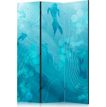Paraván Paraván - Koi ryby pod vodní hladinou - shluk japonských ryb v hlubinách rybníka v odstínech námořnické a modré Velikost: 135x172 cm, Provedení: Jednostranný