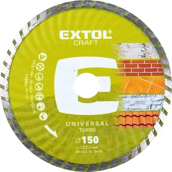 Řezný kotouč Kotouč diamantový řezný turbo, 150x22,2mm, suché i mokré řezání, EXTOL CRAFT