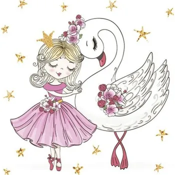 Papírový ubrousek Ubrousky Daisy L - Pink Ballerina with Swan - SD_OG_038001