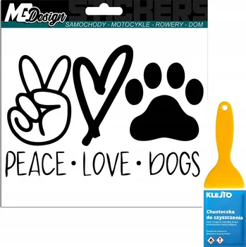 Samolepicí dekorace na vozidlo SAMOLEPKA Grafika na auto okno Peace Love Dogs TLAPKA SRDCE 15x10
