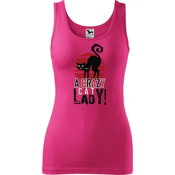 DOBRÝ TRIKO Dámské tílko s potiskem Crazy cat lady Velikost: L, Barva: Purpurová