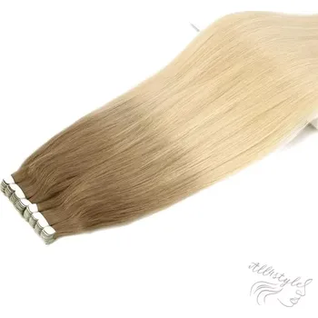 Příčesek Vlasové PU pásky MINI tape in na prodlužování vlasů 30cm ombré balayage šedá/18/60 - šedá / nejsvětlejší hnědá / platina