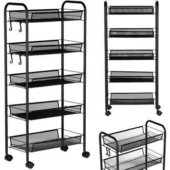 Pomocník kadeřnický kosmetický vozík stolík na kolečkách k barvení ST017B do salonu kosmetiky policový regál D98-ST017-BLACK