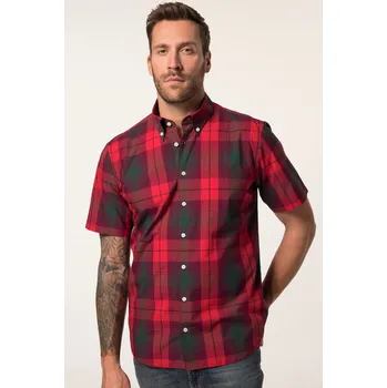 Pánská košile JP1880, Plus size Kostkovaná košile JP1880, krátké rukávy, límeček s knoflíky, Modern střih, do 8XL pro plnoštíhlé nadměrná velikost, 835895530-1453, červený, 4XL, Plus size oblečení, Oblečení pro vysoké muže, Nadměrné velikosti, Oblečení pro plnoštíhlé.