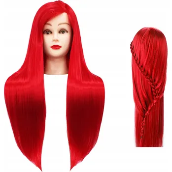 Tréninková hlava Iza 80 cm red, termální vlasy + stojan, kadeřnická na česání, hlava na cvičení ILSA-RED-80CM