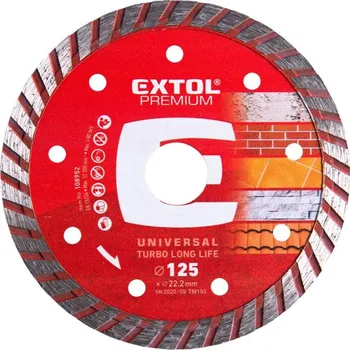 Řezný kotouč Kotouč diamantový řezný turbo Long Life, 125x22,2mm, suché i mokré řezání, EXTOL PREMIUM