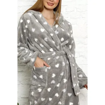 Dámský župan Župan dámský COCOON model W02-3015 s kapucí vzor srdíčka - L