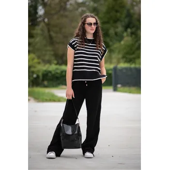 Dámské kalhoty Manšestrové široké kalhoty Freesia Paris L216 barva: černá, velikost: S