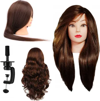 Tréninková hlava Alinka 50 cm brown, smíšené vlasy 60% + stojan, kadeřnická na česání, hlava na cvičení ALINKA-BROWN-50CM(S-22)