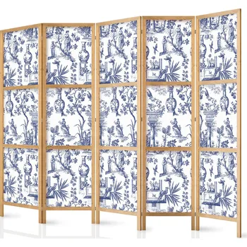 Paraván Japonský paraván - Řím a botanika - modrý vzor s řeckým a rostlinným motivem Velikost: 225x172 cm