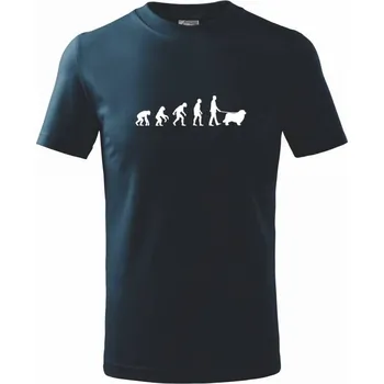 Chlapecké tričko Evoluce pes Novofundlandský pes (muž-žena) - Tričko dětské bavlněné - 134 cm/8 let ( Námořní modrá (velmi tmavá - téměř černá) )