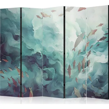 Paraván Paraván - Tři hejna ryb - Ryby v tlumených barvách Plavání ve skupinách v oceánských hlubinách Velikost: 225x172 cm, Provedení: Jednostranný